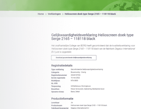 BENG verklaring van het Degalux screen